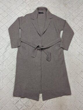 360 Cashmere Sweater Womens M Gray Cashmere Cardigan Long Duster Rib Knit